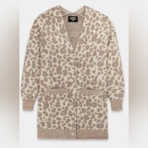 NWOT UGG Tomara Oversized Cardigan Sweater Cream Alpaca Wool Blend Leopard Print